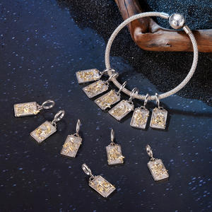 12 Zodiac Charms 925 Sterling Silber 18 Karat Gold Zweifarbiger Rechteck Anhänger Zodiac Const ellation Perlen für die Schmuck herstellung BSC1164 - Product Image 3