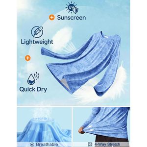 FOXA Men's UPF <b>50</b>+ Long Sleeve Sun Protection Shirt Quick Dry Lightweight Fishing Beach Swim Blue - Product Image 5