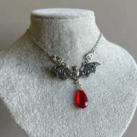 Collier Statement Gothique en Argent pour Homme, Pendentif Fille de Lune Gothique, Goutte de Rubis, Reine des Vampires, Phase de Lune, Chauve-souris