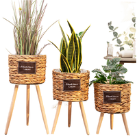 Panier à fleurs en jacinthe d'eau panier d'affichage de jardinière d'intérieur avec jambes Nature rotin Pots à plantes organisateur présentoir à fleurs