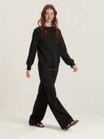 Pull en laine brodé à col rond pour femme, coupe classique, polyvalent, manches longues, tricoté, 300g, toutes saisons, ensemble deux pièces