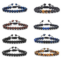 Bracelet en perles d'œil de tigre naturel de 8 mm et pierres précieuses mélangées, bracelet en cordon macramé tressé réglable pour femmes et hommes