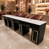Table à ongles moderne Bomacy avec accents dorés et tiroirs, plateau en acrylique et marbre, 4 places, ensemble de mobilier de salon