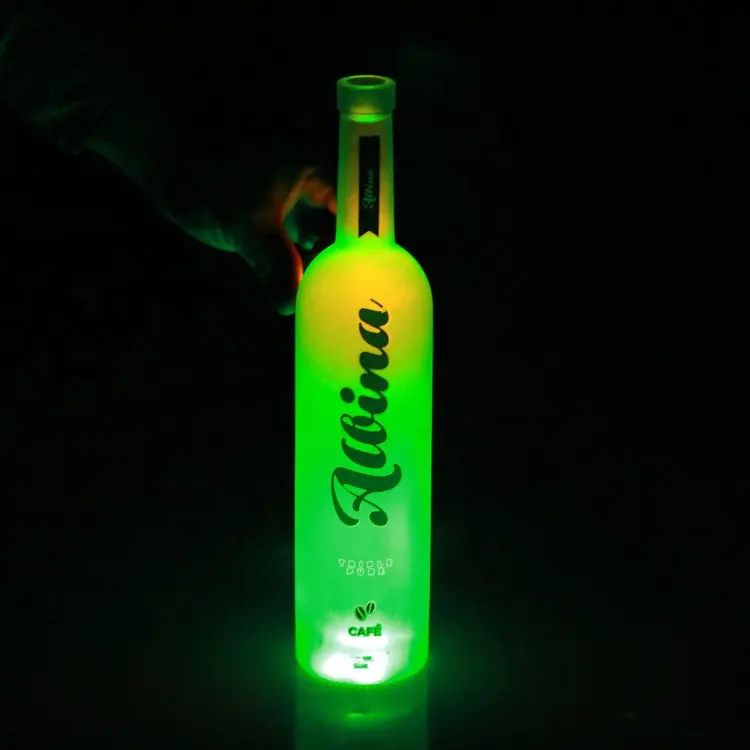 High End 75cl Garrafa De Licor De Vidro Impressão Álcool Licor Garrafa Com Luz Led