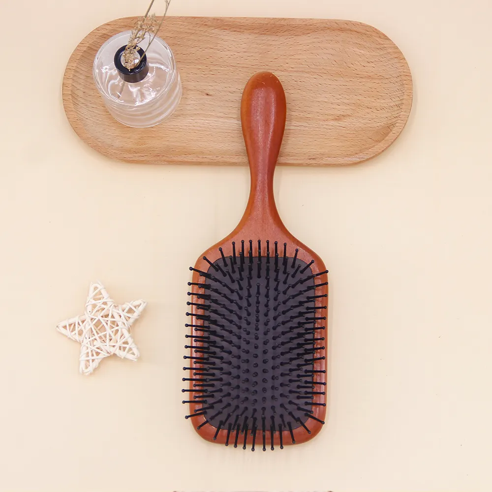 ไม้ไผ่ไม้แปรงพายสุขภาพนวดหนังศีรษะสําหรับผมการเจริญเติบโตถุงลมนิรภัยเบาะ Anti-Static hairbrush โลโก้ OEM สําหรับผู้หญิง