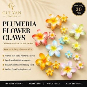 Nouvel ensemble de 3 pinces à cheveux en plastique peintes motif <span class=keywords><strong>fleur</strong></span> de <span class=keywords><strong>frangipanier</strong></span>, accessoire capillaire haut de gamme pour femme, usage quotidien, type requin - Product Image 1