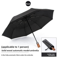 Paraguas Plegable Automático de Alta Gama con Grabado de Logotipo Personalizado, Mango de Madera Sólida, 10 Varillas, Diseño Moderno, Caja de Regalo para Viaje