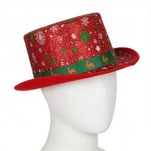 Sombrero de Copa Festivo con Lazo Brillante Navideño, Sombrero de Fiesta de Terciopelo Rojo para Disfraces Navideños - Product Image 4