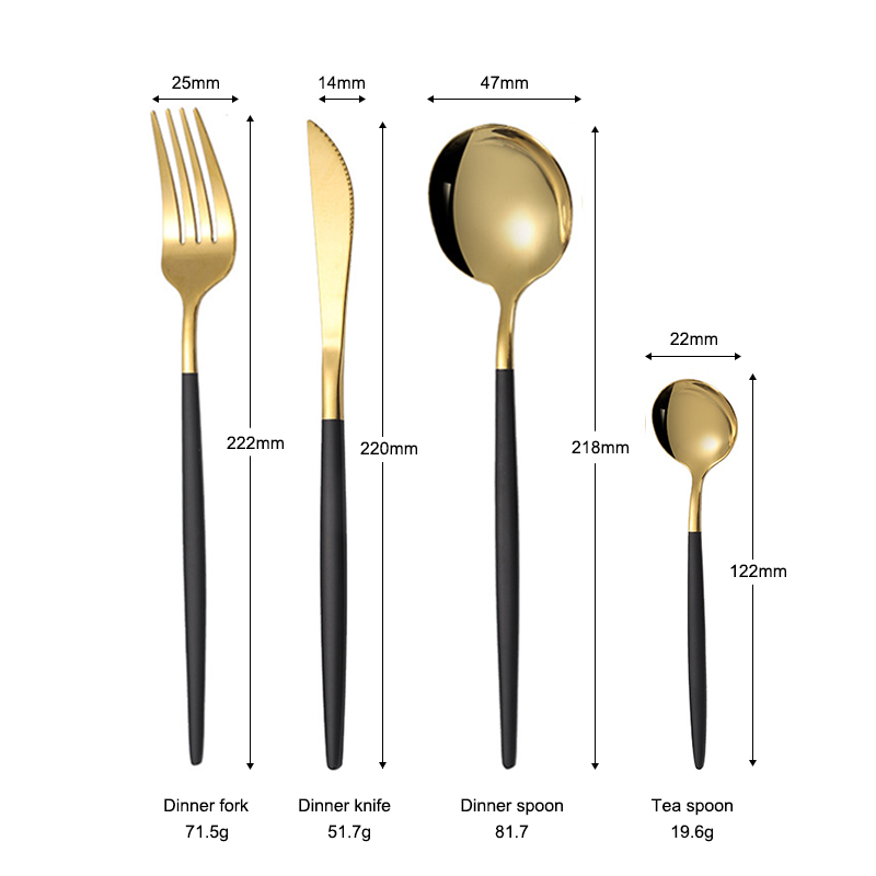 Mirror gold + Handle black - 4-piece set