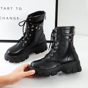 Botas de punta redonda para mujer, botines informales Retro de tacón grueso para Otoño e Invierno - Product Image 3