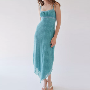 New Design Women Strap Long <strong>Dress</strong> Slim-fit Lettuce Edging Sleeveless Long <strong>Dress</strong> Lace <strong>Hanky</strong> <strong>Hem</strong> Midi <strong>Dress</strong> - Product Image 6