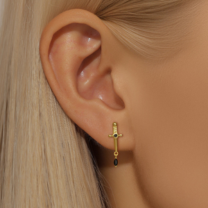 S925 Sterling Silver Single Gold Plated Green Zircon Flower Tassel Stud Earrings - Product Image 6