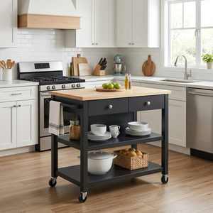Mueble de Cocina Moderno de Madera Maciza con Cajón Grande y Estantes de 2 Niveles - Product Image 1