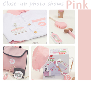 लकड़ी के गुलाबी डॉक्टर खिलौना नाटक सेट और 20-पीस रोल प्ले सेट और लड़कों और लड़कियों के उपहार के लिए 20-पीस रोल प्ले - Product Image 3