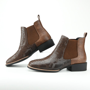 Men's Genuine Leather <b>Boots</b> Ankle Height Square Toe Print Slip-On Anti-Slippery Rubber Outsole Style Texture Wholesale - Product Image 2