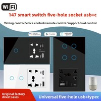 Interrupteur intelligent de 146mm avec prise universelle certifié CE Tuya panneau en verre trempé intelligent interrupteur Wifi compatible feu neutre unique