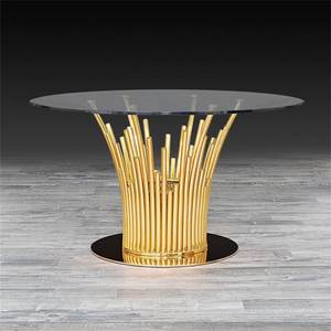 เฟอร์นิเจอร์ตกแต่งงานเลี้ยงหรูหรา โต๊ะงานแต่งงานสแตนเลสสีขาว ท็อปกระจก - Product Image 1