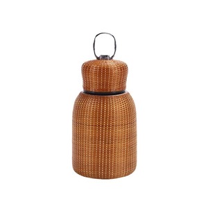 Reed Bamboo Woven Thermos Flask Stainless Steel Lid Portable Travel Tea Bottle Insulated 12 24 Hours Round Shape - Product Image 5