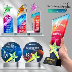 Exquisite Colored Five-pointed Star Crystal Trophy for Outstanding Three Good Students of the School