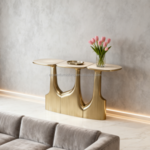 Table d'entrée de luxe légère, allée de couloir de villa, une contre le mur, bandes décoratives en forme de mur, table console en PRF - Product Image 2