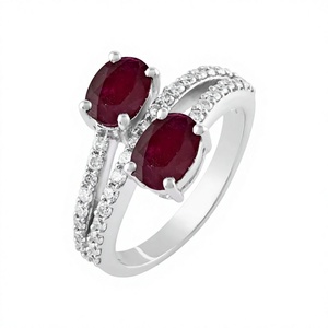 Bague en argent sterling 925 avec rubis et diamant, sertissage à griffes, coupe ovale, bague classique pour femme avec pierre précieuse - Product Image 5