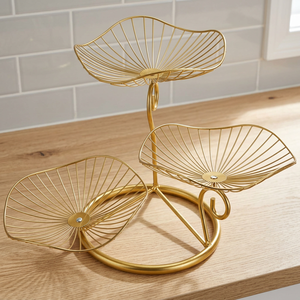 Support de rangement en métal à trois niveaux, design en fil doré, organisateur décoratif moderne pour le salon - Product Image 5
