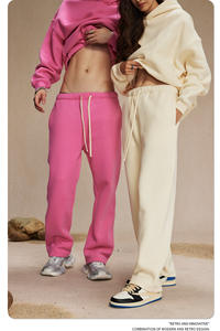 Pantalones Deportivos de Felpa Gruesa de 350 g/m² para <span class=keywords><strong>Hombre</strong></span>, <span class=keywords><strong>Interior</strong></span> Cepillado, Ajuste Holgado, Pierna Recta, Joggers Térmicos de Invierno, Pantalones Casuales - Product Image 5