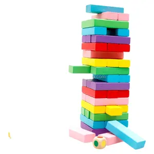 51-54件彩色木制翻滚塔游戏套装，配有动物图案，包括骰子和点球卡，用于桌面娱乐