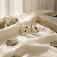 Boucles d'oreilles pendantes bohèmes en alliage de cuivre plaqué or, agate rouge émaillée, style européen-américain, mode de niche distinctive