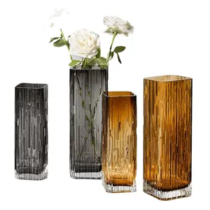 Modern Style Square Transparent Wake-up Flower Arrangement Glass Vase For Flower Shop