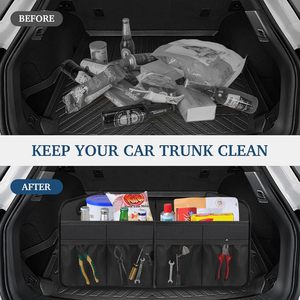 Sac de rangement pliable de luxe en polyester pour coffre de voiture, 3 compartiments, grand organisateur de siège arrière de voiture, véhicule - Product Image 6