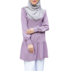 Großhandel Malaysia Muslimische Damen Tunika Top Bluse Einfarbig Langarm Freizeitkleidung Bescheidene Muslimische Damenbluse - Product Image 5