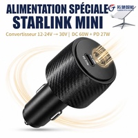 Nouvel adaptateur mini 2-en-1 pour voiture 90W pour antenne Starlink, convertisseur élévateur de tension 12-24V vers 30V 2A, DC 60W Type-C PD 27W pour camion et camping-car