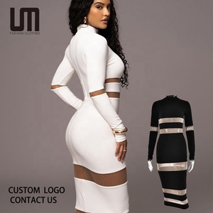 Vestido Midi de Fiesta para Mujer, Estilo Sexy, Manga Larga, Cuello Redondo, con Parches de Malla, Tendencias de Moda Otoñ<span class=keywords><strong>o</strong></span> Liu Ming - Product Image 2