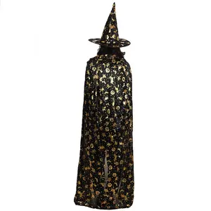 सस्ते हेलोवीन वयस्क जादूगर लबादा टोपी कॉस्प्ले चुड़ैल केप पोशाक पार्टी कार्यक्रम वस्त्र प्रॉप्स जादुई लबादा के साथ