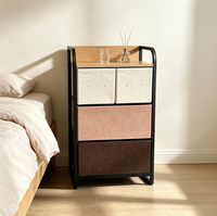 Commode à 4 tiroirs personnalisée de style nordique, en tissu non tissé, avec dessus en bois et structure métallique, pour le rangement dans le salon