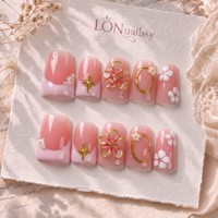Ongles à presser 3D faits main en PMMA, courbés en bec de canard, style français, couvrance totale, vente en gros en vrac, 10 pièces, directement de l'usine