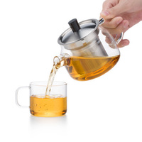 Théière en verre borosilicate soufflé à la main, résistante à la chaleur, avec infuseur, style minimaliste, écologique, pour restaurant, prix d'usine