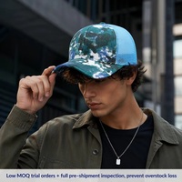 Casquette Trucker Streetwear 2026 Personnalisée avec Logo OEM ODM, Imprimé Camouflage Bleu Filet, pour Sport et Extérieur, Faible MOQ, Échantillon Disponible