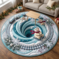 Tapis rond de Noël matelassé, motif flocon de neige ferroviaire, pour salon et chambre à coucher