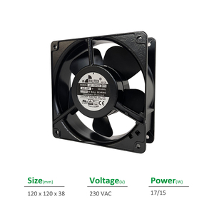 Ventilateur axial de refroidissement pour armoire FULLTECH UF-12A23BTH à roulement à billes, électrique, OEM, 120x120x38mm, 230VAC, 50Hz, 2750RPM, 0.14A, 17W - Product Image 2