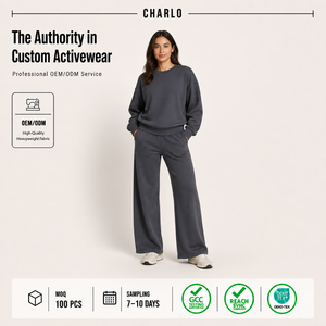 Ensemble de vêtements de sport pour femmes Charlo, 2 pièces, sweat-shirt à col rond, pantalon large, polaire, couleur unie, respirant, toutes saisons, OEM - Product Image 1