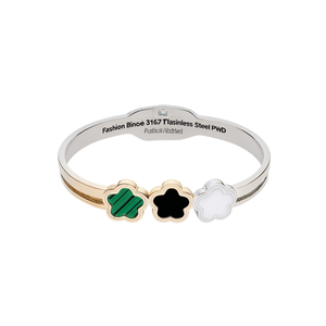 กำไลข้อมือแฟชั่น สแตนเลสสตีล 316L ชุบทอง PVD ลายโคลเวอร์สีเขียว ดำ ขาว - Product Image 2
