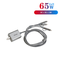 Super chargeur rapide GaN 65W 6-en-1 avec prise US (2 ports USB-A + 1 Micro USB + 3 ports USB-C) Protection PD 3.0 SCP OVP Adaptateur universel