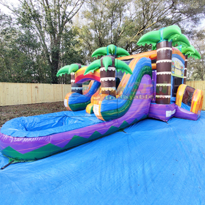 Commercial kids outdoor backyard jumping castle tiki plunge combo slide bounce <b>house</b> <b>inflatable</b> water - Product Image 1