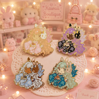 Broche en émail rigide Kawaii Lolita Bunny, motif fille anime et lapin de dessin animé pastel, mignonne, badge de fandom, souvenir
