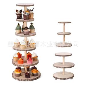 Support à gâteau à plusieurs niveaux en bois massif, présentoir rond pour cupcakes, pour mariage, anniversaire, centre de table - Product Image 5