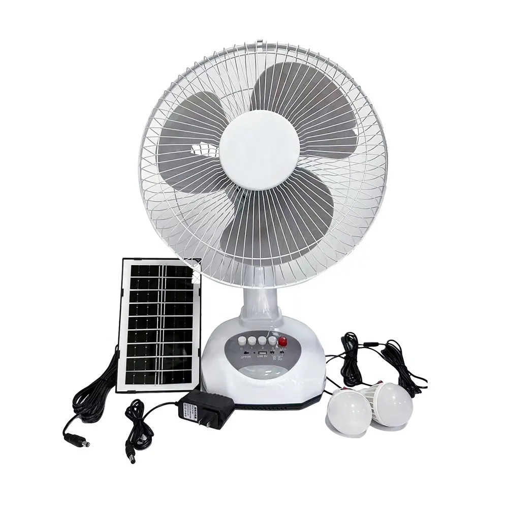 AC DC Metal Grill 12 Inches 3 Blades Rechargeable Home Solar Fans Rechargeable Electric Desk Fan