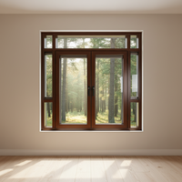 Fenêtre pliante à battants en bois recouvert d'aluminium de conception postmoderne, verre Low-E, coupe-vent, isolation thermique, persiennes graphiques