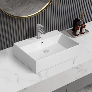 Modern Simple Square Ceramic Integrated Above-Counter <b>Basin</b> Oval Overflow Hole Home Balcony Hotel Bathroom Use Garrison - Product Image 1